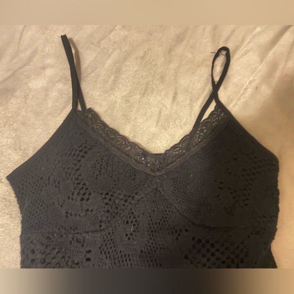 Pelican Cove Lace Crochet Spaghetti Strap Black Dress